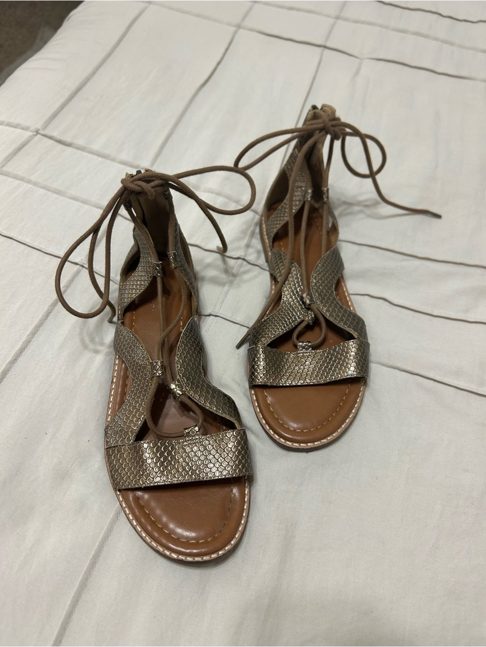 Crown Vintage - Bronze Metallic Lace-Up Zipper Gladiator Sandals